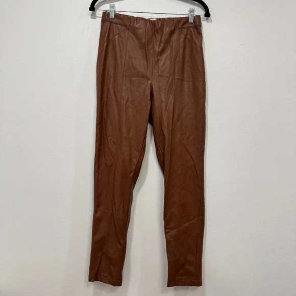 B.YU Italy Womens Faux Leather Pants Medium Camel Skinny Designer Chic Brown - Picture 1 of 7